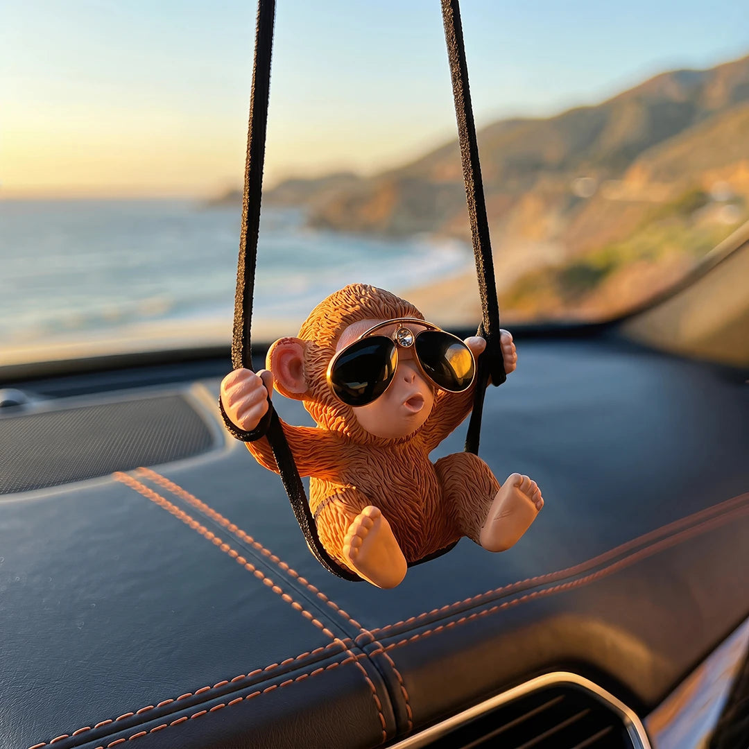 Cute Monkey Swing Car Hanging Ornament | Rearview Mirror Pendant