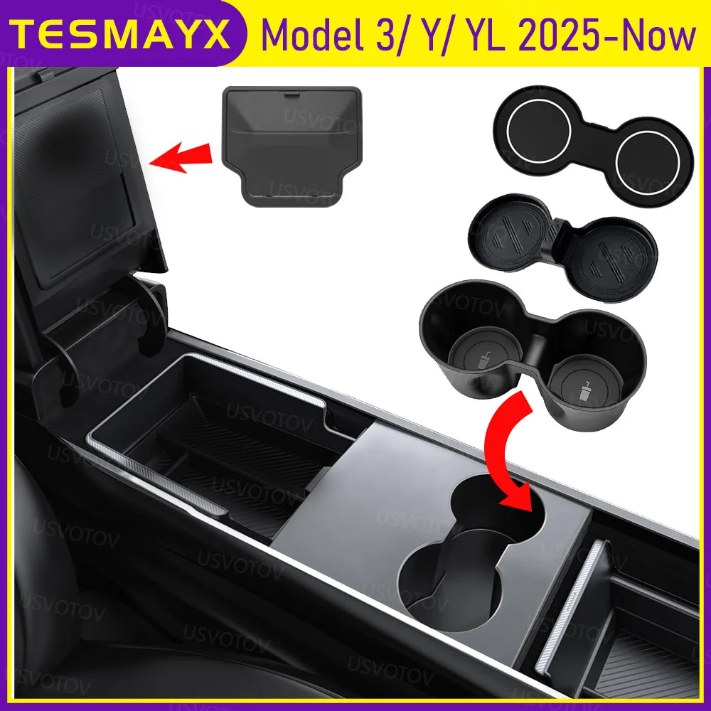 Center Console Storage Box for Tesla Model Y YL Juniper Standard Model 3 2025 2026 Cup Holder Insert