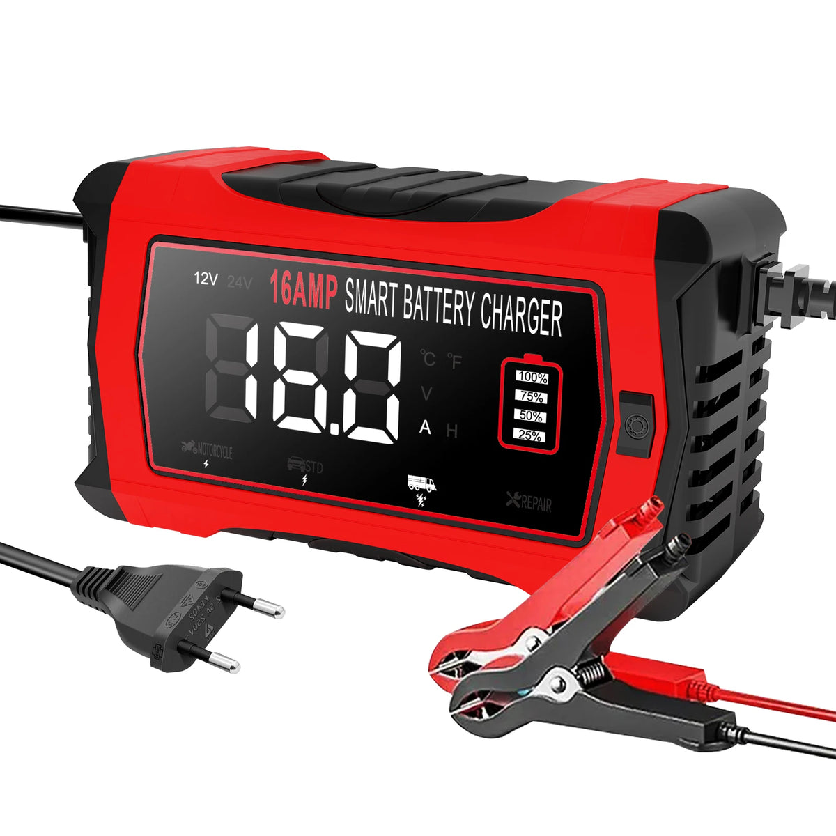 12V/16A 24V/10A Car Charger for Lithium LiFePO4 Lead-acid Battery 6V 12V 24V AGM GEL RV SUV ATV Smart Repair Charger Maintainer