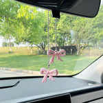 Car Rearview Mirror Pendant Stainless Steel Beaded Chain Bow