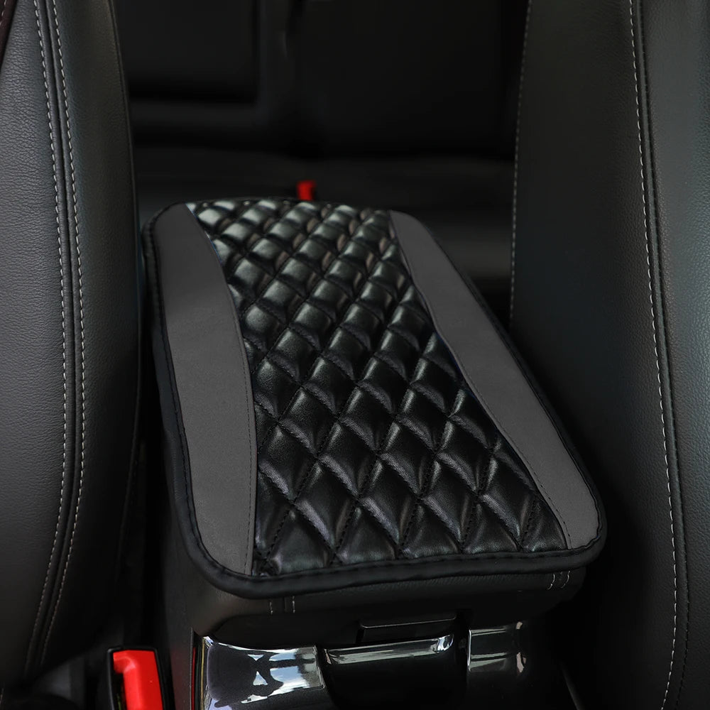 Car armrest cushion center control cushion Car interior accessories PU leather embroidered three-dimensional lattice cushion