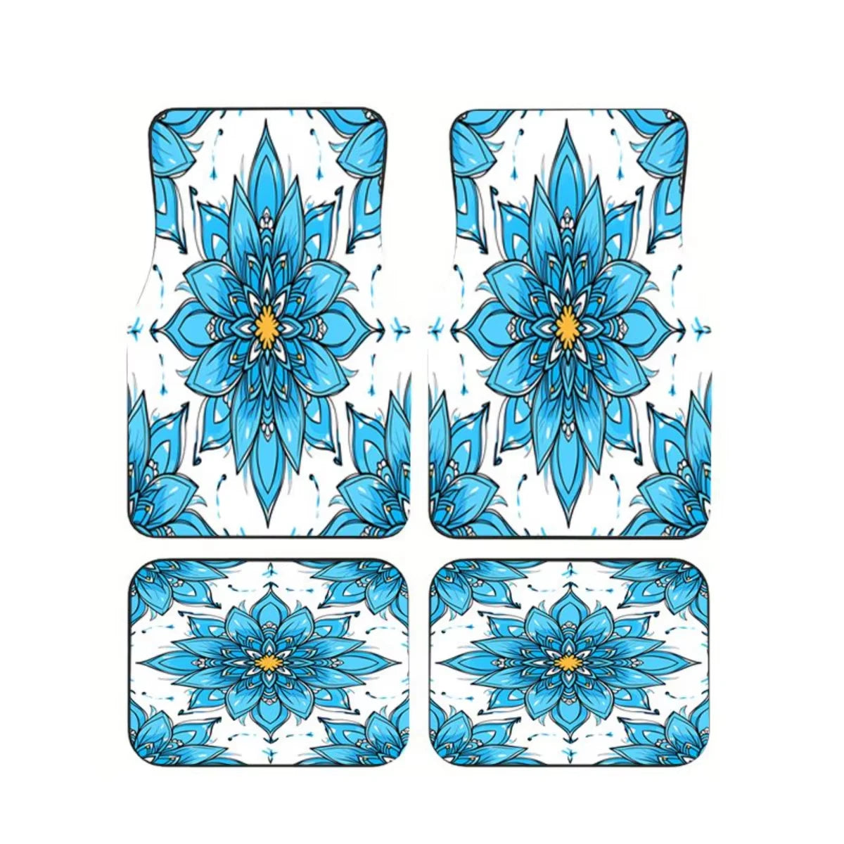 Red Bohemian Paisley Print Car Floor Mats 4Pcs Universal Anti-Slip Auto Carpet Interior detail view