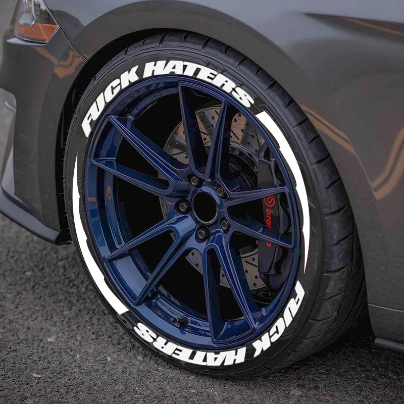 FUXK HATERS Tire Lettering Sticker 1.06 Inch Font Universal Personlized Car Tyre Deco lifestyle view