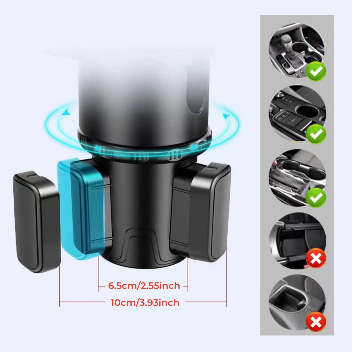 Car Cup Holder Tray with Rotating Expandable Tray | Convenient for Takeout, Keys, P additional angle