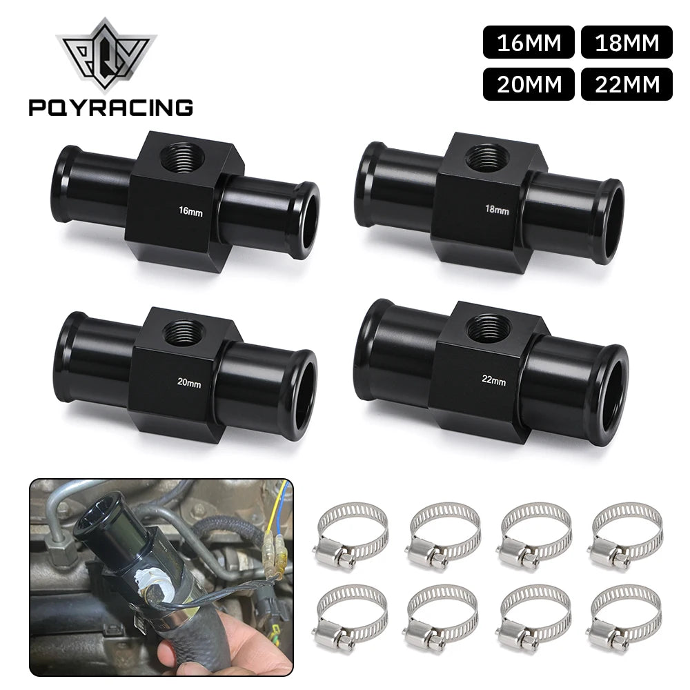 Black Water Temp Gauge Adapter | Radiator Temperature Sensor Joint Pipe for 18MM 20MM 22MM 24MM Hose