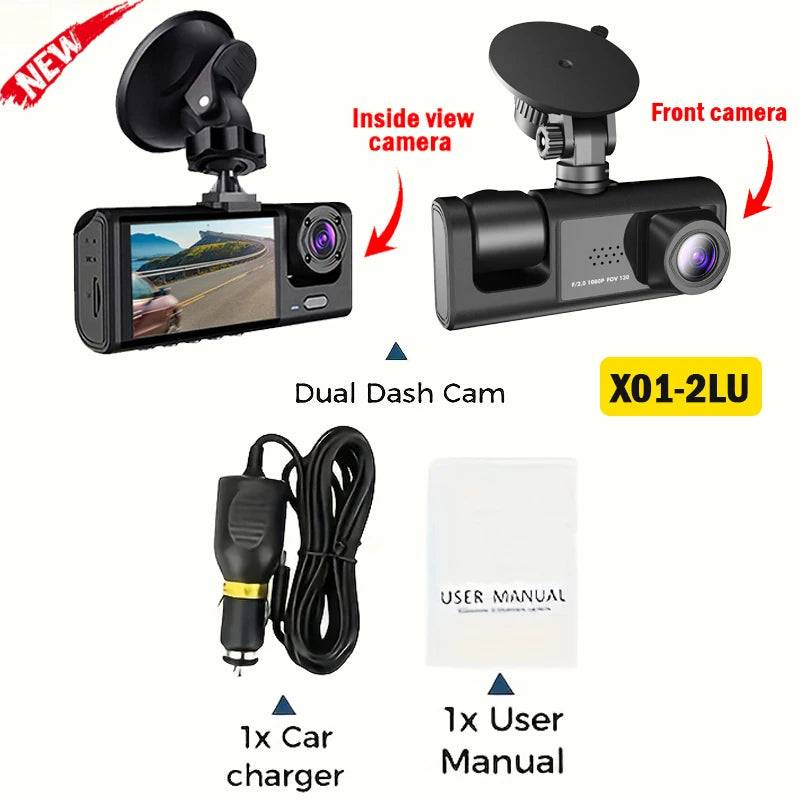 WIFI 3 Lens Dash Cam | 1080P Car DVR Front Rear Interior Recorder with Night Vision alternate view