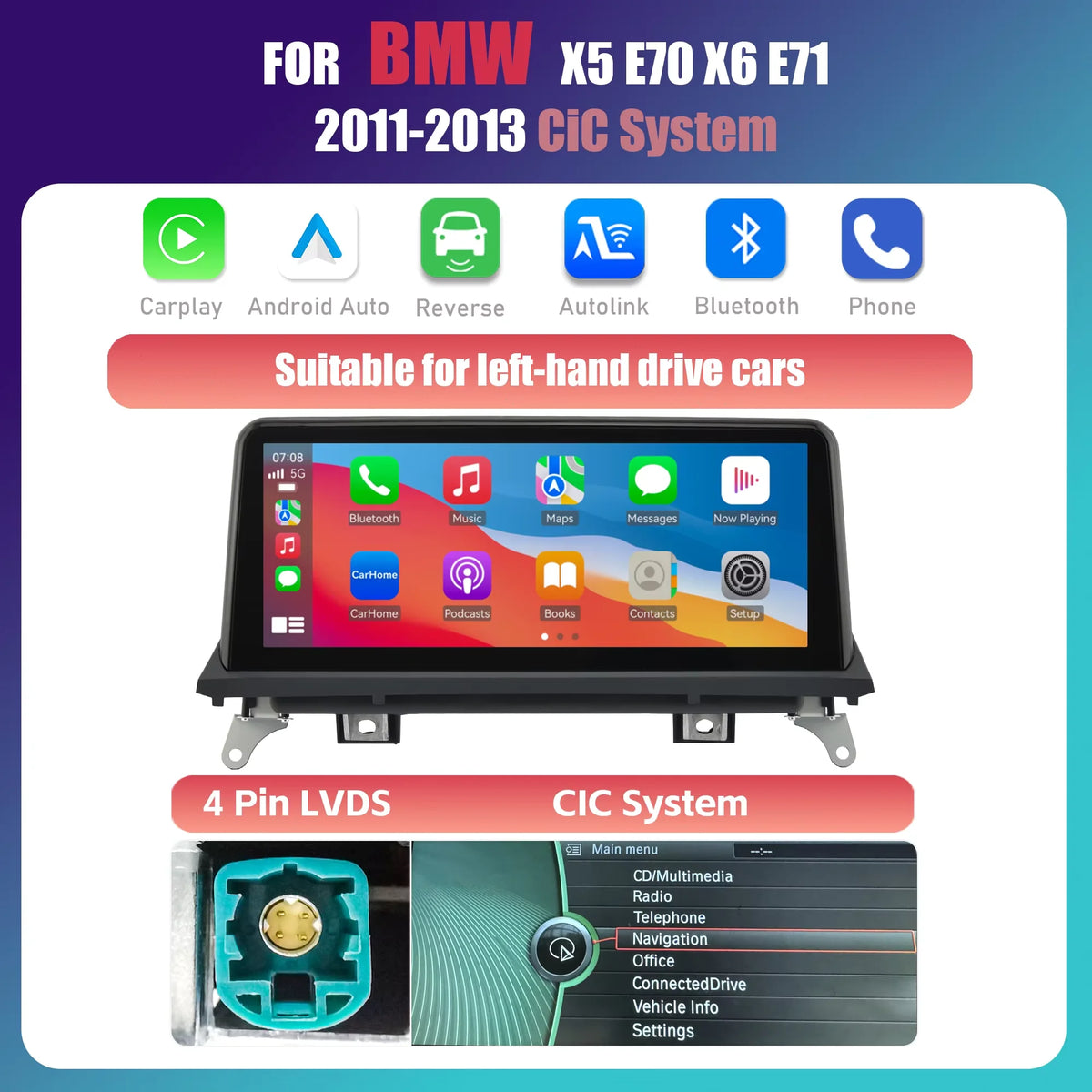 Linux Wireless Carplay Android Auto Car Radio Multimedia For BMW X5 E70 X6 E71 E72 20 lifestyle view