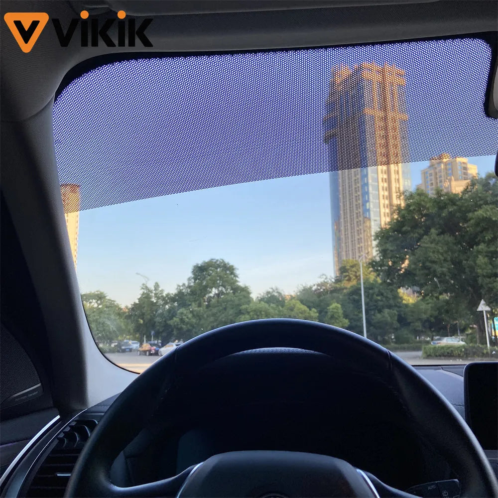 Black Glossy Matte Mesh Car Sun Visor Strip Waterproof Front Windshield Sunshade Banner detail view