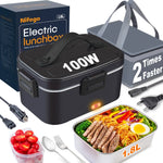 100W Fast‑Heated Electric Lunch Box 1.8L, 110V Home & 12V/24V Car Dual‑Use Food Warmer, 304 Stainless‑Steel Portable Heating Bento Box with Insulated Carry Bag for Office, Road‑Trip