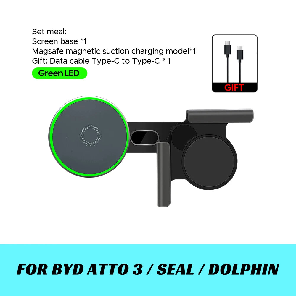 Foldaway Car Phone Mount Holder 15W Magnetic Wireless Charger Compatible with MagSafe for BYD Atto 3 HAN SEAL  DOLPHIN