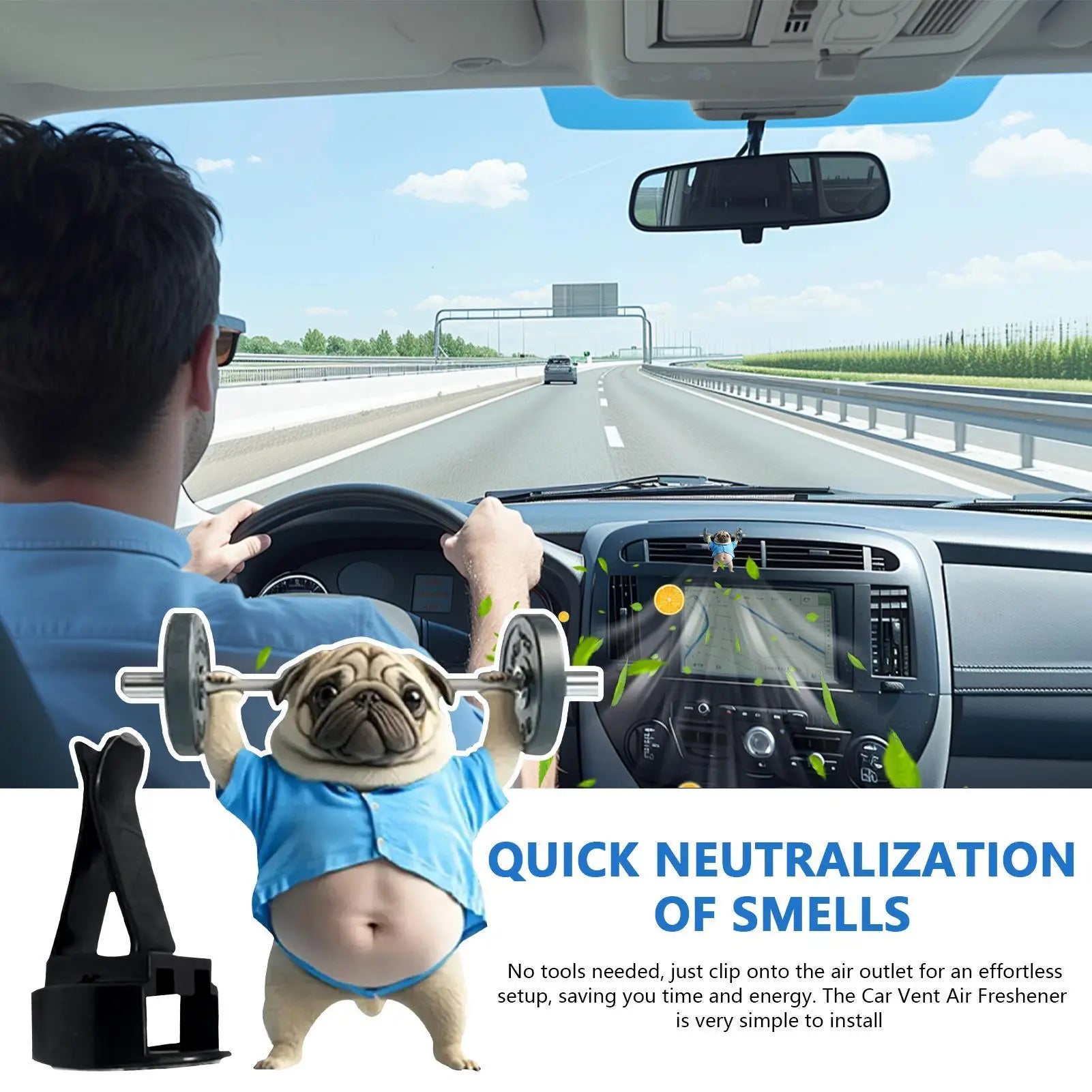 Car Vent Air Freshener Clips 2D Acrylic Weightlifting Dog Shape Fragrance Diffuser Ou alternate view