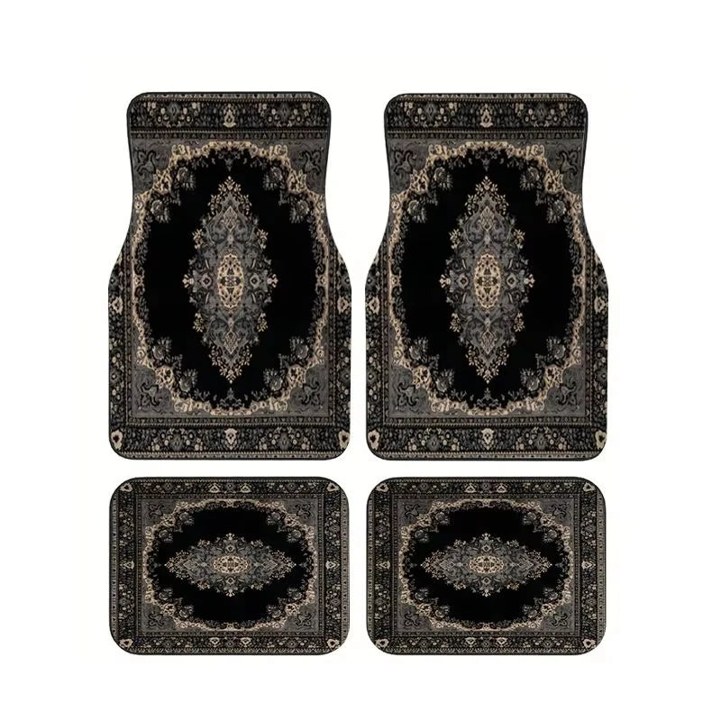 Red Bohemian Paisley Print Car Floor Mats 4Pcs Universal Anti-Slip Auto Carpet Interio close-up view