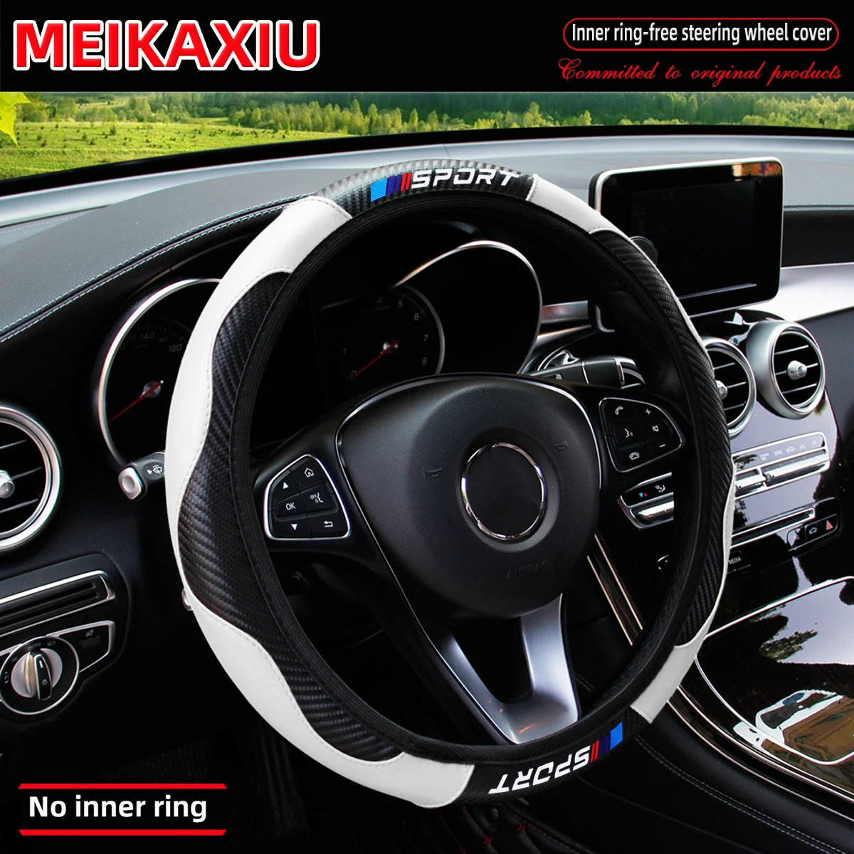Carbon Fiber Leather Steering Wheel Cover 14.5-15 Inch additional angle