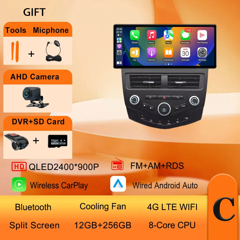 12.3 Inch Ultra-Thin Screen CarPlay Android Car Radio for Honda Accord 7 2004-2007 | alternate view