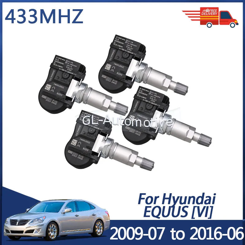 4PCS 433MHz TPMS Sensor Tire Pressure Monitoring Sensor for Hyundai Equus 2009-2016 | Direct Fit Rep