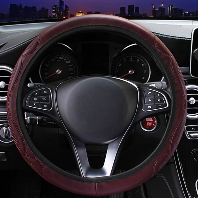 [FE] [FE] Universal Auto Car Steering Wheel Cover Leather Breathable Anti-slip 38cm lifestyle view