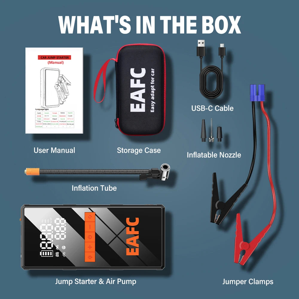 12V Car Jump Starter 4 In 1 Car Wireless Tire Inflator Pump Air Compressor Power Bank Potable Battery Starting Fast Charging