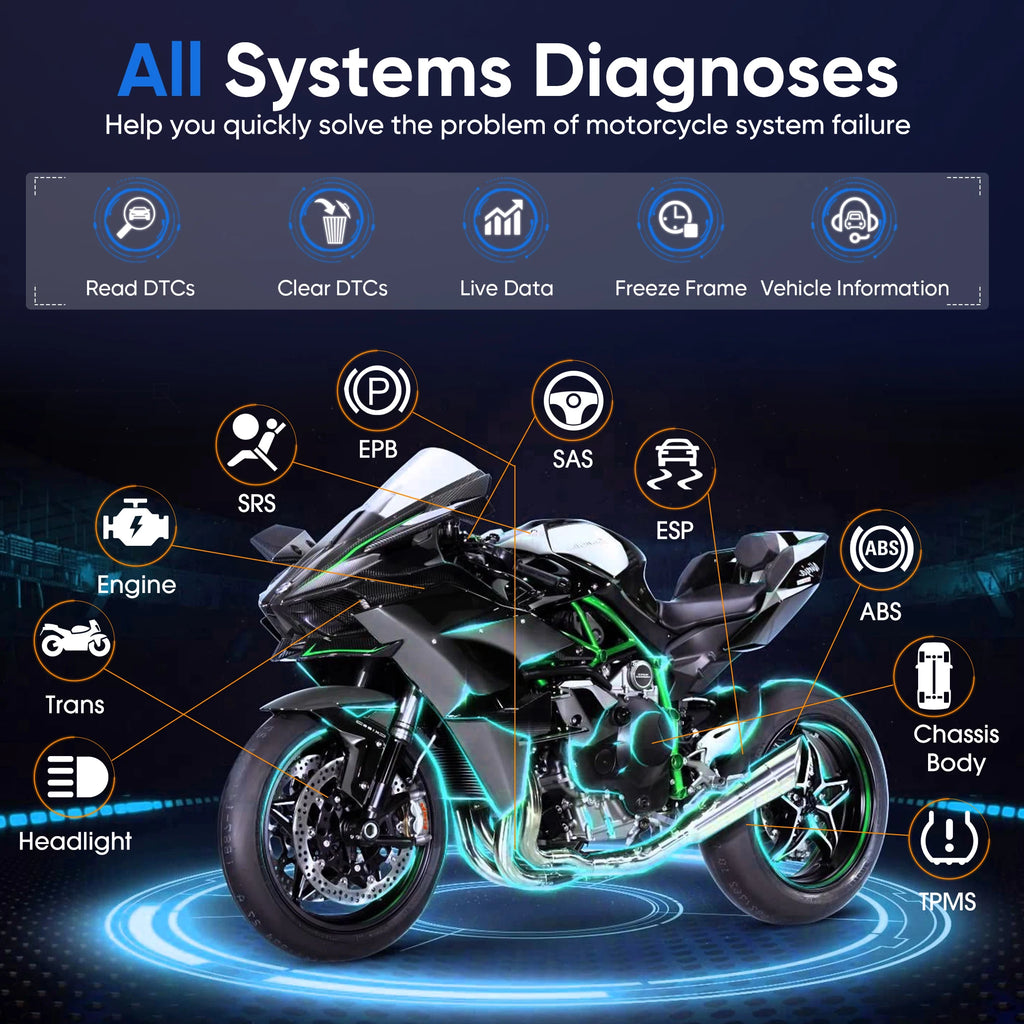 ANCEL MT700 OBD2 Motorcycle Scanner Full System Diagnostic Tool  Oil Reset ABS Bleeding ECU Coding Active Test for Motorcycle