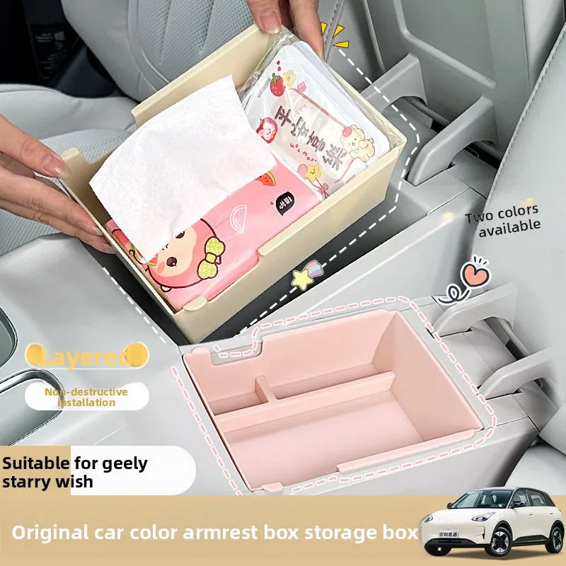 Center Console Armrest Storage Box for Geely Xingyuan 2026 Drop-in Organizer Tray with Non-Slip Mat Car Interior Accessories