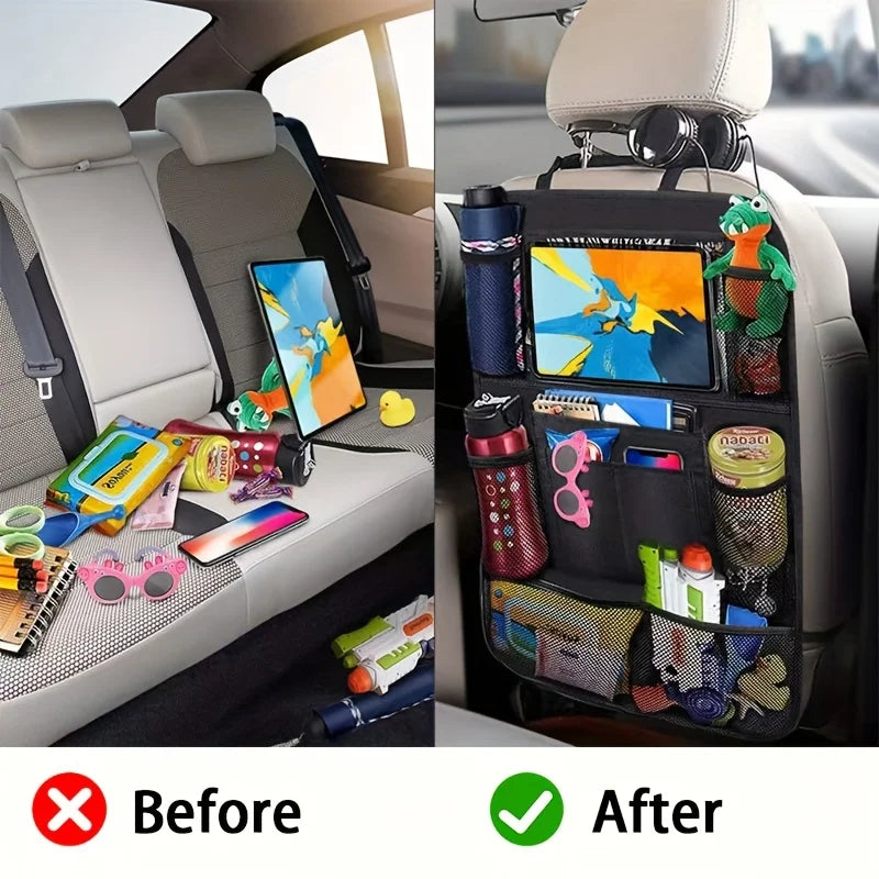 kkjoy Oxford Fabric Car Seat Back Organizer Kick-Proof & Waterproof Multi-Compartment close-up view