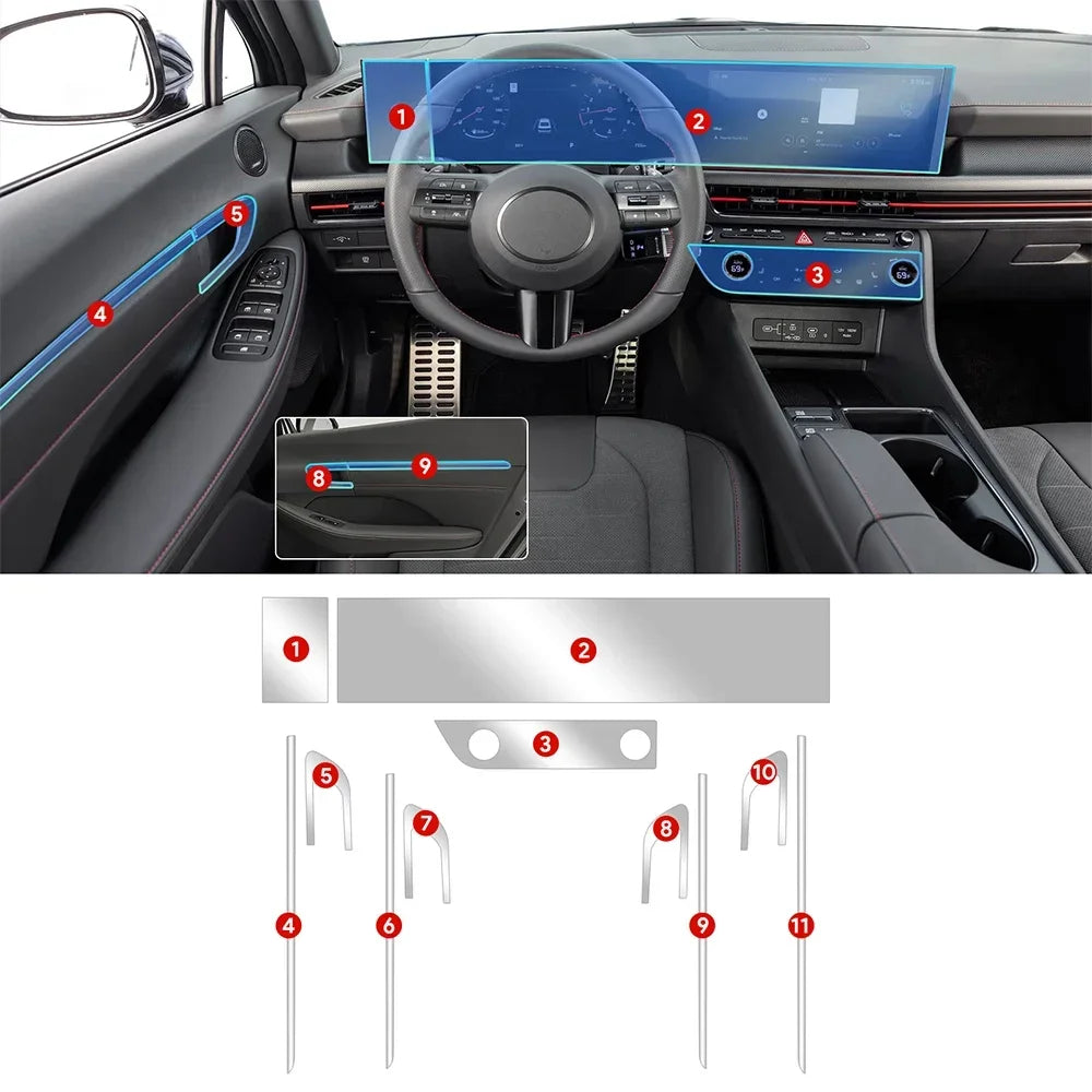 Interior Film for HYUNDAI SONATA 2024 2025 Center Console Screen Protective Film Anti-scratch Repair Clear Sticker Accessories