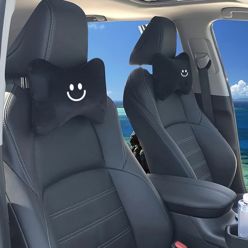 Black Bone-Shaped Car Neck Pillow with Smiley Face alternate view