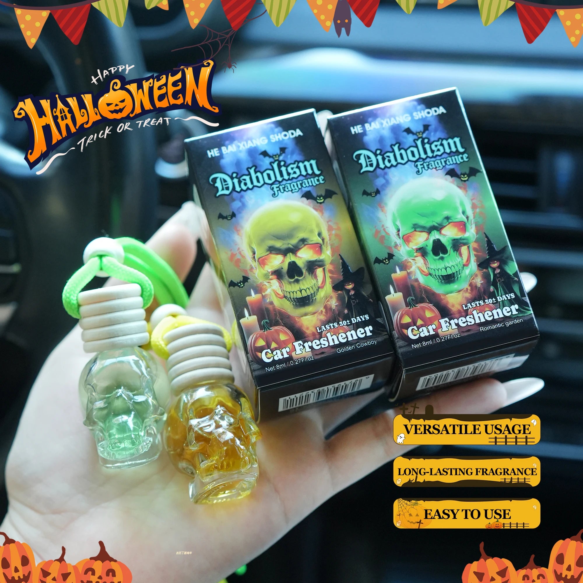 Skull-Shaped Wooden Car Air Freshener | Long-Lasting Light Fragrance for Car Interior