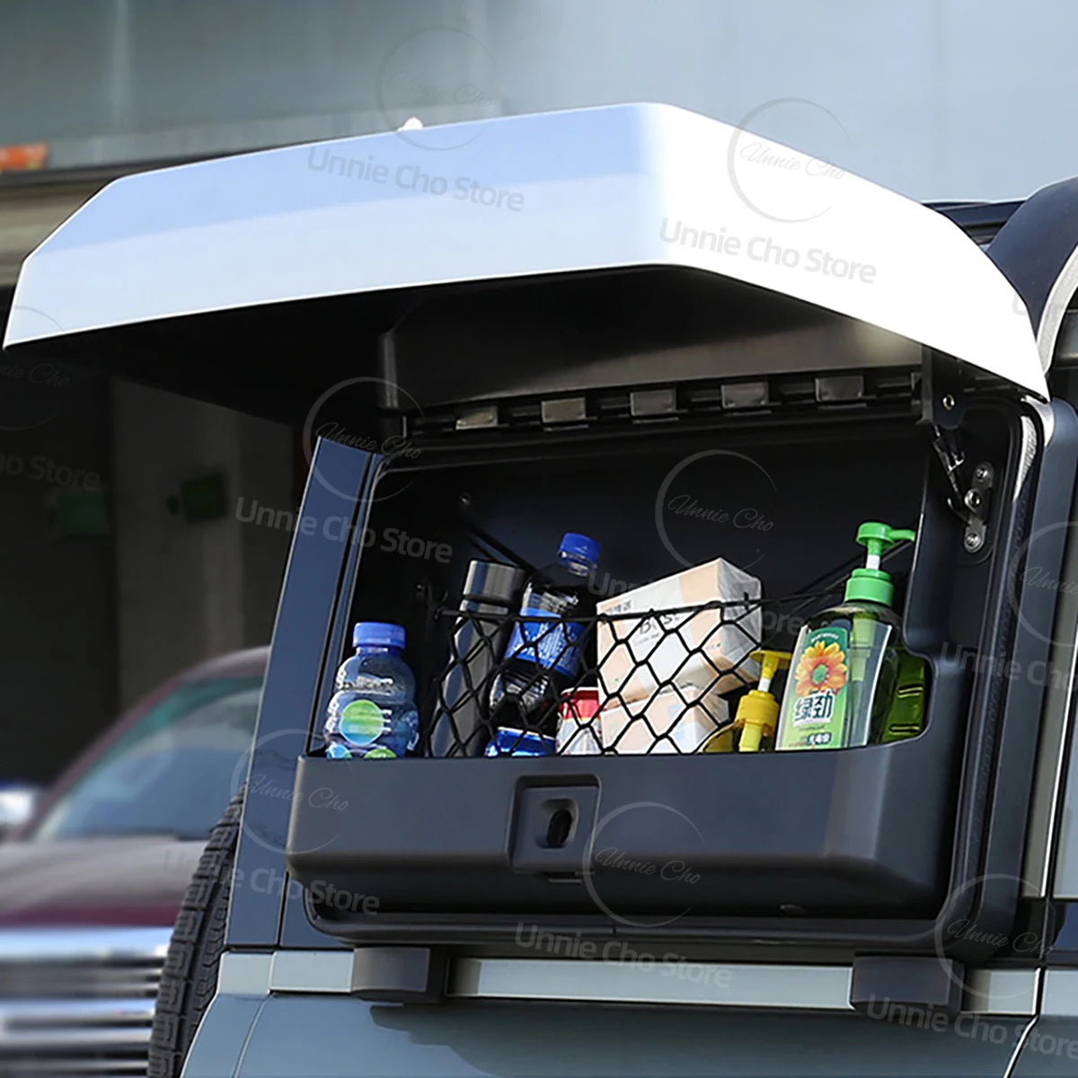 Side Toolbox Storage Box for Land Rover Defender 110 | Roof Mounted Gear Carrier with lifestyle view