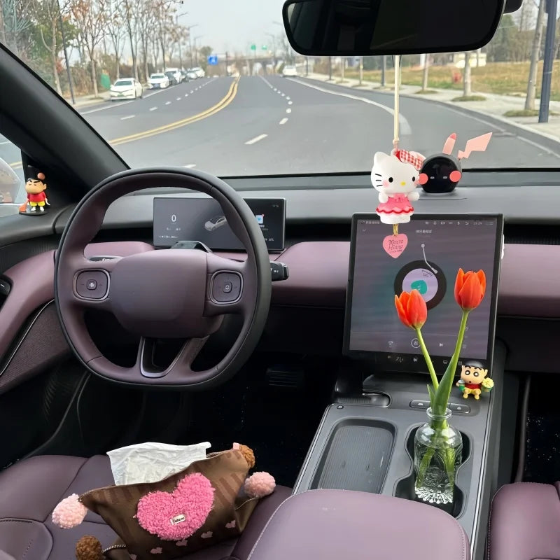 2025 New Miniso Pink Cartoon Cute HelloKitty Car Rearview Mirror Pendant Car Interior Decoration Pendant Cute Bag Pendant