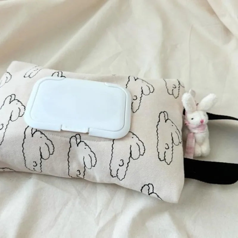 Korean Quilted Tissue Pouch Bear Car Organizer Balloon Wipes Case Ins Style Hanging D lifestyle view
