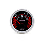 White LED Voltmeter 8-16V | 52mm Universal Car Voltage Gauge Smoke Lens close-up view