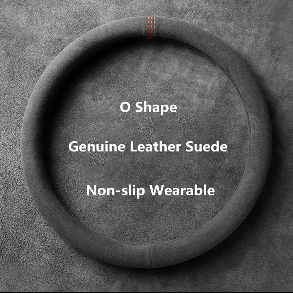 Car Steering Wheel Covers Cowhide Suede Steering Wheel Cover Wrap Universal 37-38cm B lifestyle view