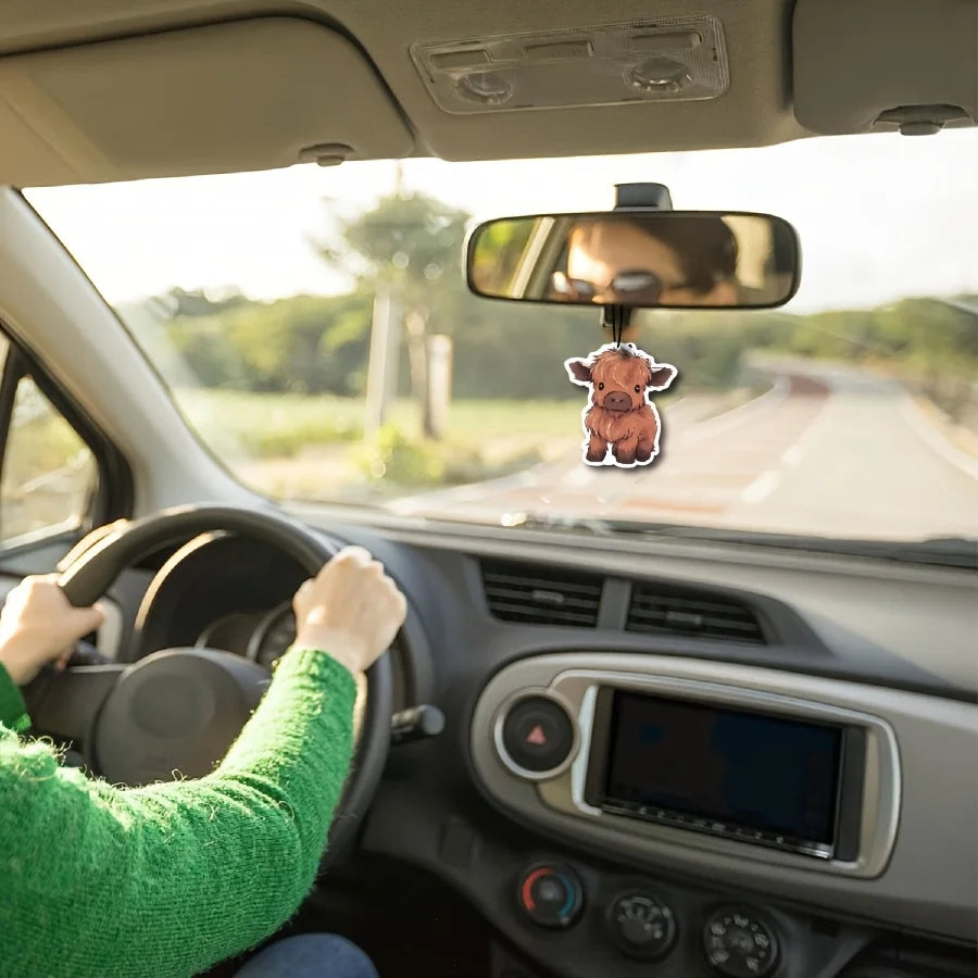Baby Highland Cow Car Air Freshener Car Fragrance Tablets Wardrobe Rearview Mirror Hanging Decor Car Accessories Interior Pendan