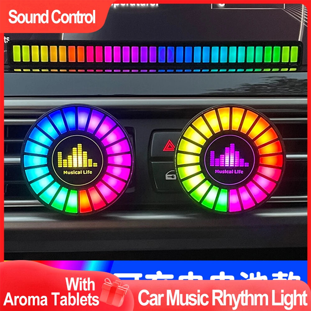 Car Air Freshener with LED Aroma Decorate Atmosphere Fragrance Accessorie RGB Strip Sound Control Vo