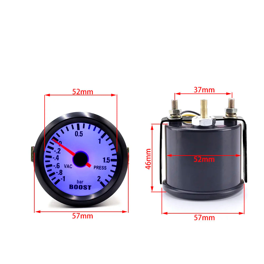 YOMI 52mm Mechanical 12V Car Turbo Boost Gauge -1~2Bar Black Meter Blue LED | Auto additional angle