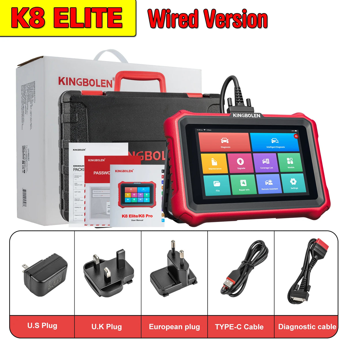 KINGBOLEN K8 PRO K8 ELITE Lifetime Free Update Car Diagnostic Tools Online ECU Coding Bidirectionnal All Service OBD2 Scanner