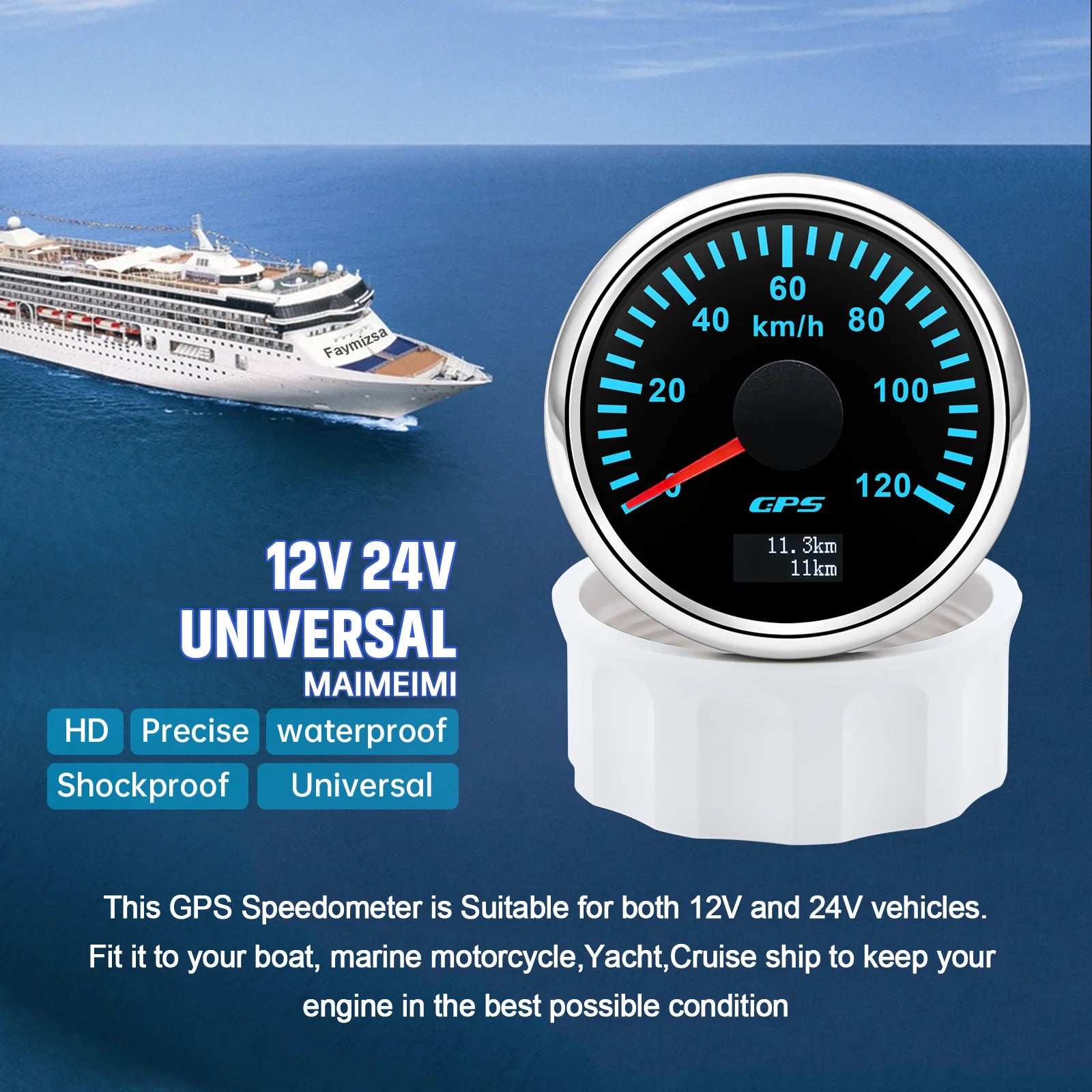 GPS Speedometer Gauge 52mm | 7 Color Backlight GPS Meter for Car Marine Boat 12V 24 additional angle