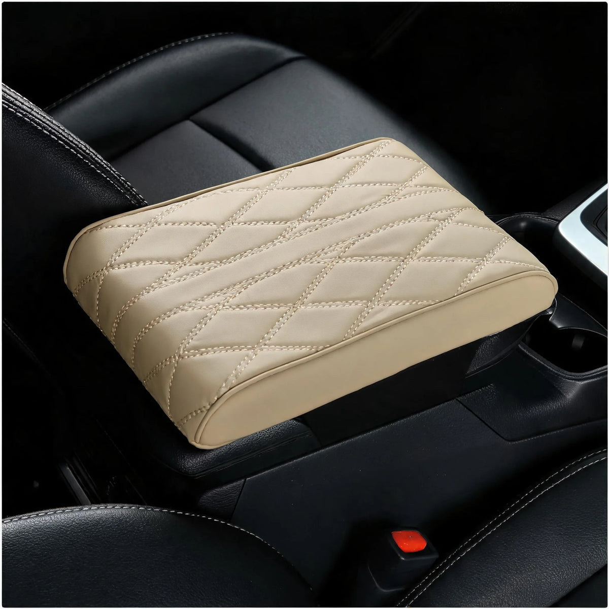 Center Console Arm Rest Protection Cushion Car Armrest Mat Wave Embroider PU Leather Auto Armrests Storage Box Cover Pad