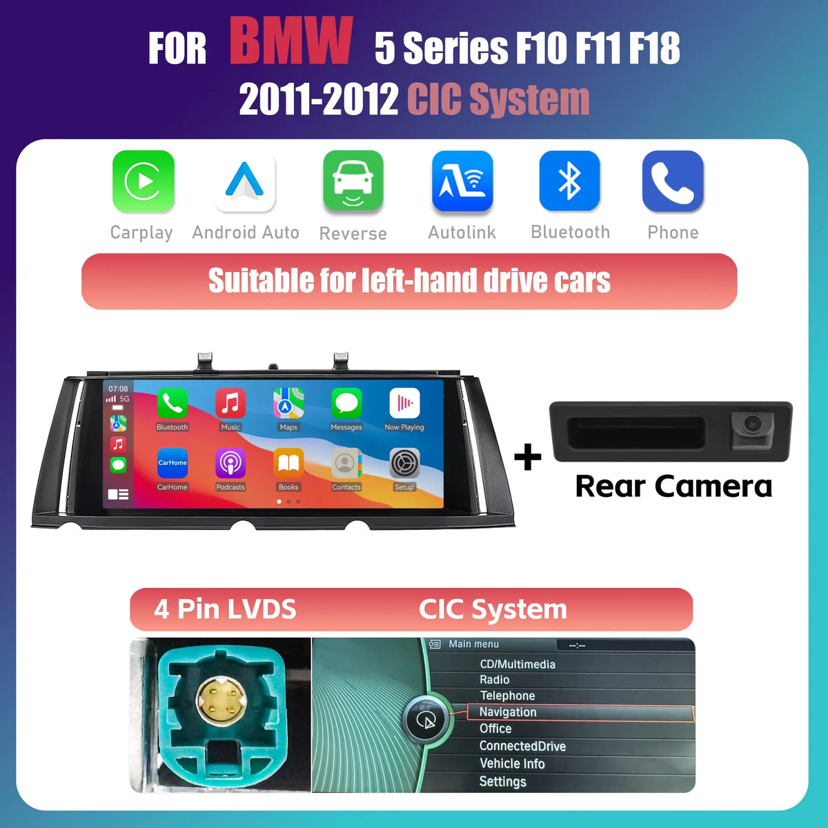 Linux Wireless Carplay Android Auto Car Radio Multimedia For BMW 5 Series F10 F11 2011 2 detail view