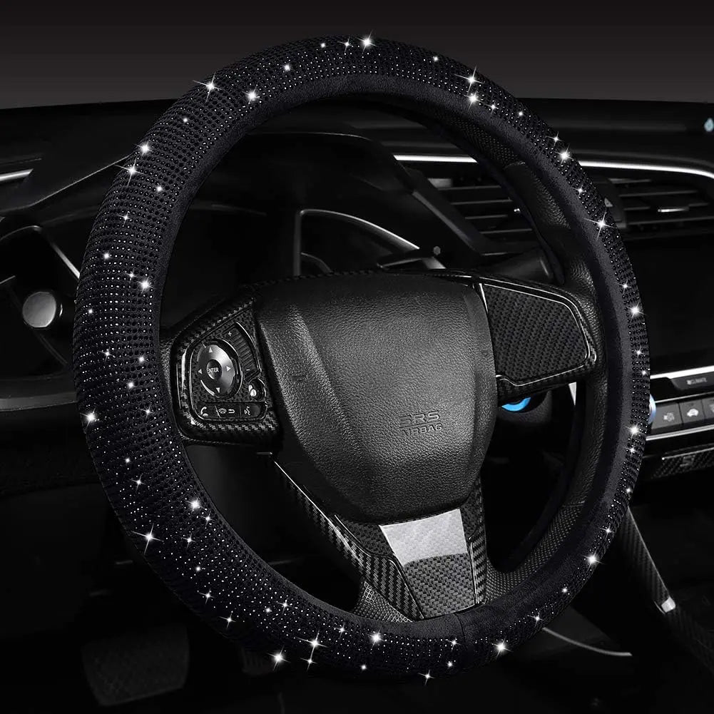 Universal Steering Wheel Cover with Black Crystal Rhinestones Car Breathable Anti-Sli lifestyle view