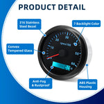 85mm Tachometer with LCD Hour Meter | 7-Color Backlight RPM Gauge for Marine Boat Car close-up view
