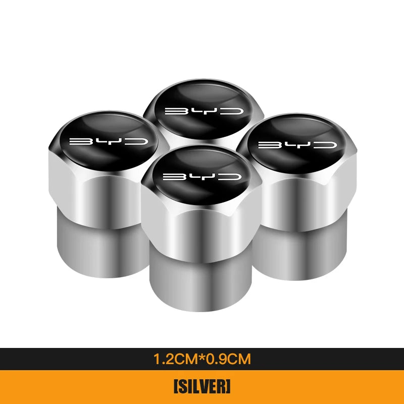 4Pcs Aluminum Alloy Tire Valve Caps for BYD Models | Waterproof Dustproof Cover Set close-up view
