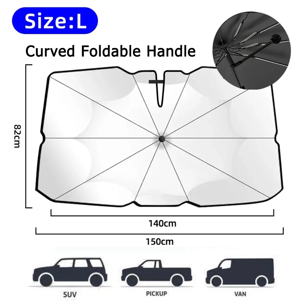 Foldable Car Sunshade Umbrella | Windshield Sun Protector for Heat & UV Block close-up view