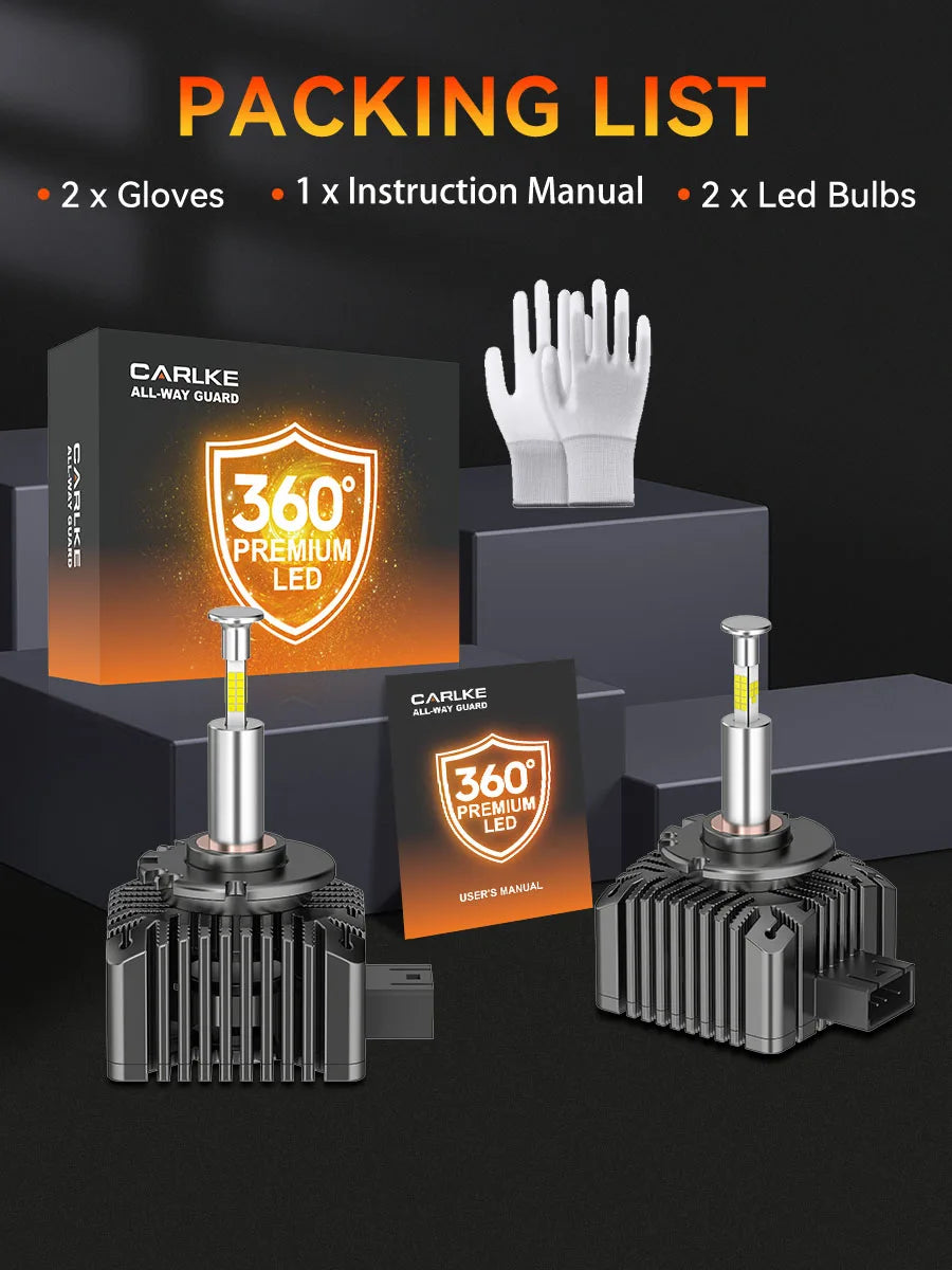 Carlke 360 D5S Led Bulb Xenon Hid Headlight Replacement D1S D2S D3S D8S Auto Lamp Turbo Canbus 12V 24V D1R D2R D3R D4R Car Light