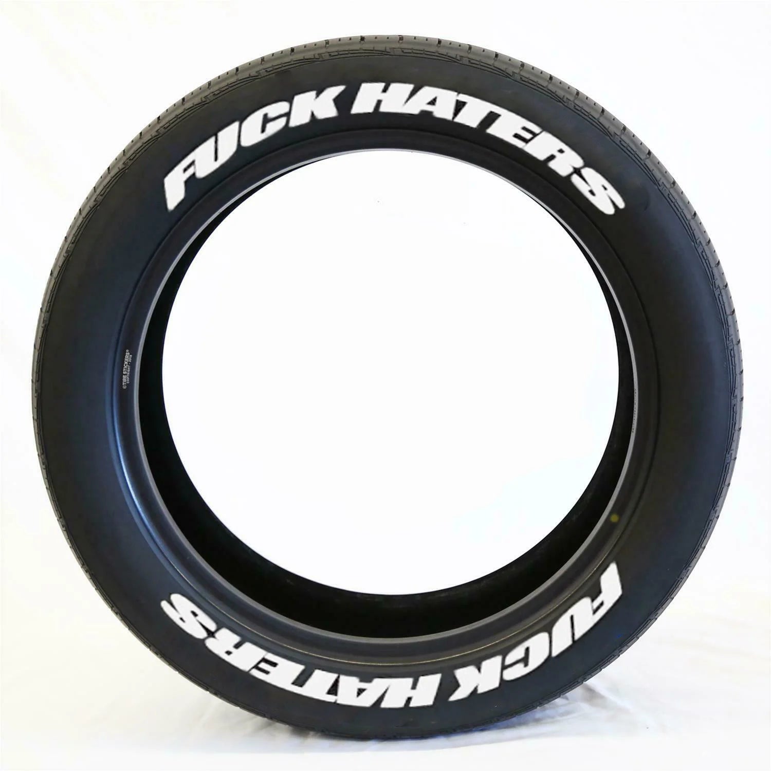 FUXK HATERS Tire Lettering Sticker 1.06 Inch Font Universal Personlized Car Tyre Decor close-up view