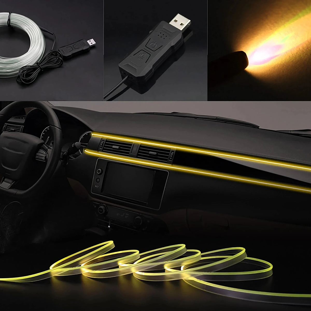 2/3/4/5M RGB Car Interior Ambient LED Light Strip Invisible USB Fiber Optic Atmosphere L detail view