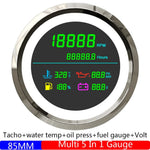 Multi 85mm 6-in-1 Tachometer Gauge Set | Fuel Level, Water Temp, Oil Pressure, Voltmeter detail view