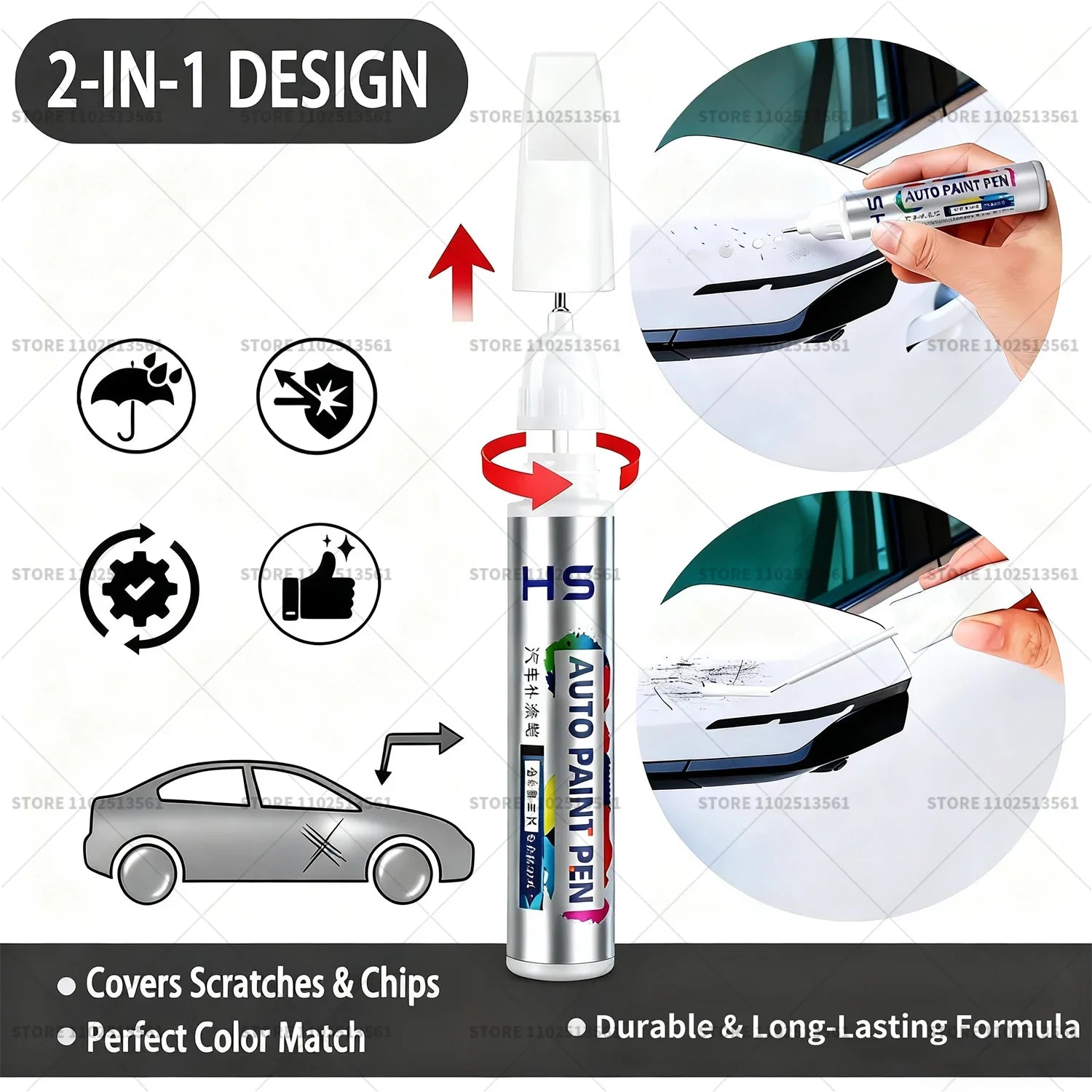 Car Paint Repair Pen Touch Up Scratch Remover DIY Auto Accessories Pearly White KWE Cr close-up view