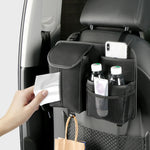 Car Backseat Organizer with Tissue Box – Multi-Pocket PU Leather Hanging Storage for U close-up view