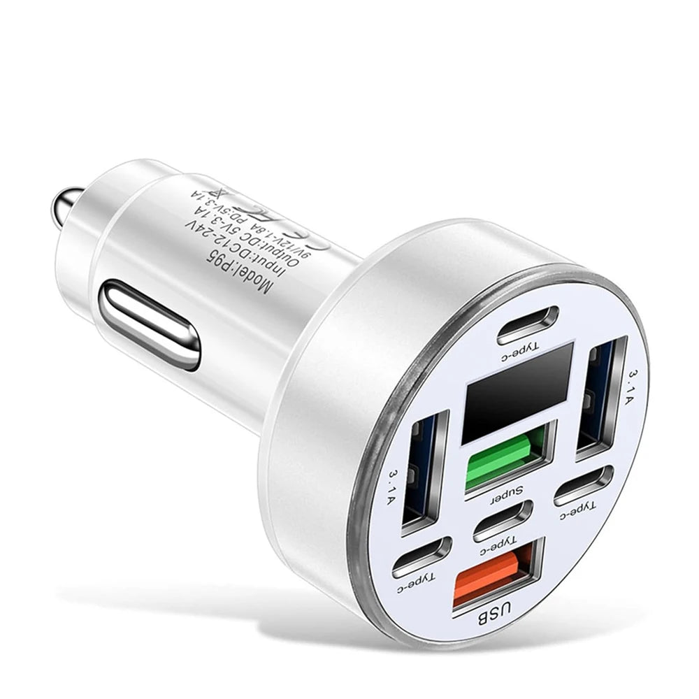 UYUXIO Multi Port USB C Car Charger Adapter 8 in 1 | 130W GaN Fast Car Charger with Volt detail view